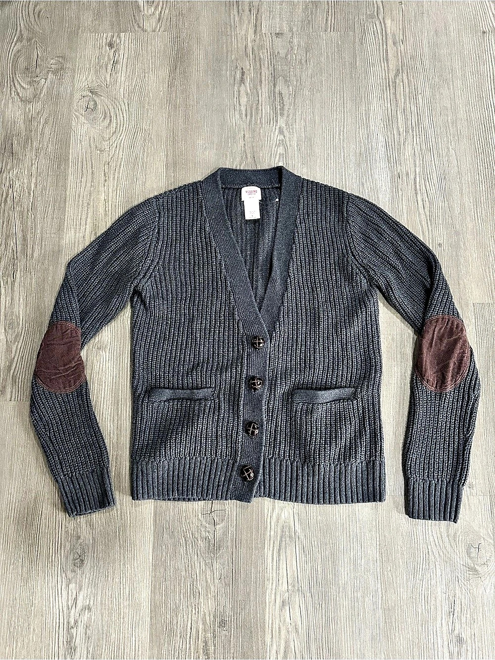Mossimo Supply Co. Cotton Cardigan in Gray & Brown with Patch Elbows